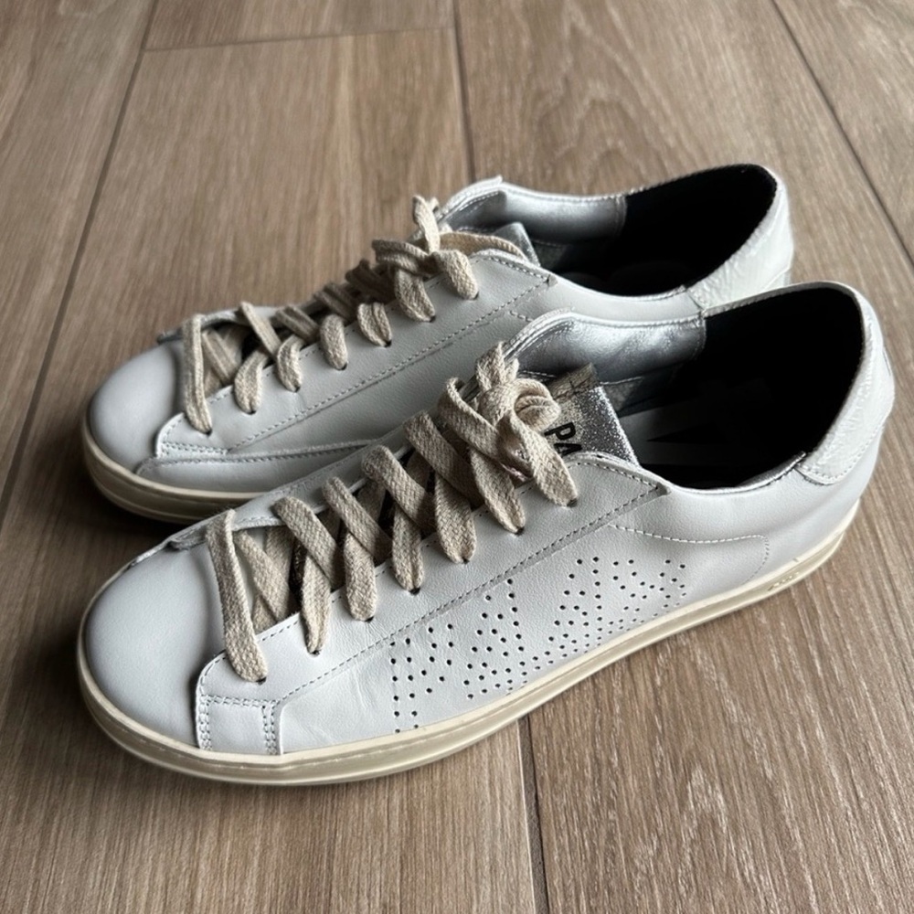P448 John Low Top Hologram White Leather Sneakers -Women US Size 9